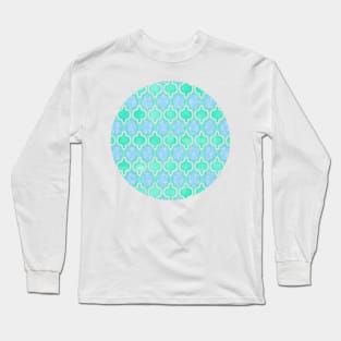 Moroccan Aqua Doodle pattern in mint green, blue & white Long Sleeve T-Shirt